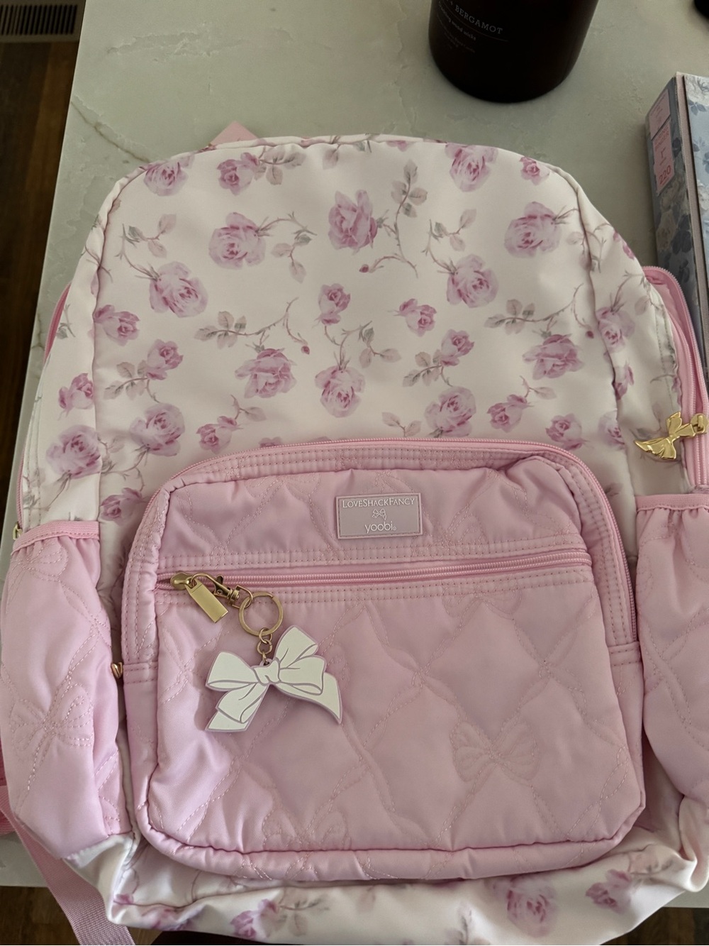 LOVESHACKFANCY X TARGET Pink Floral Ruby Rosa Backpack with Bow Charm